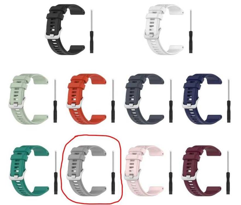 Silikonowy pasek kompatybilny z zegarkiem GARMIN kolor jasny szary