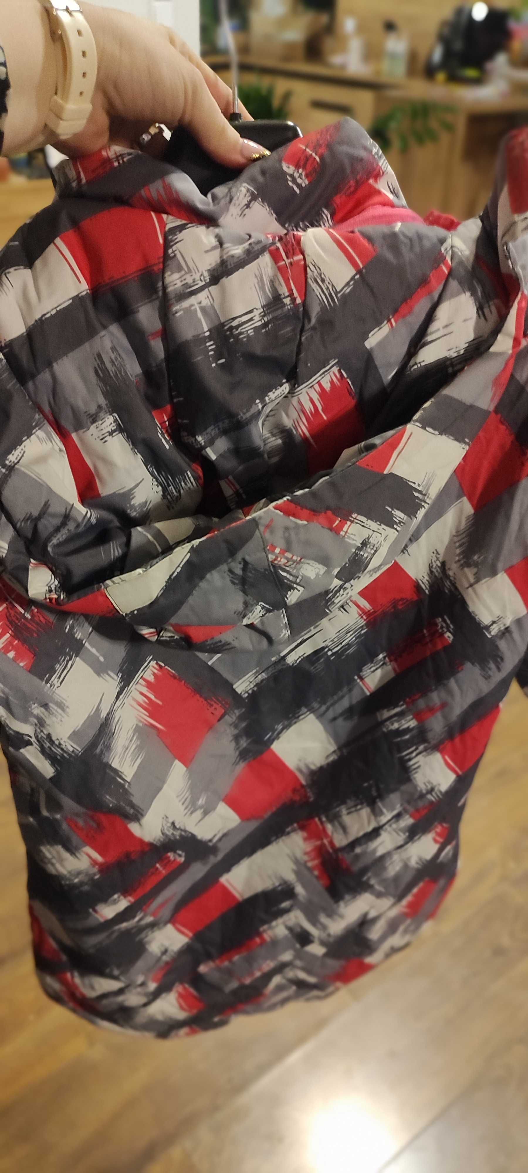 Niebieski księżyc szachownica długa kurtka zimowa 158 164 parka