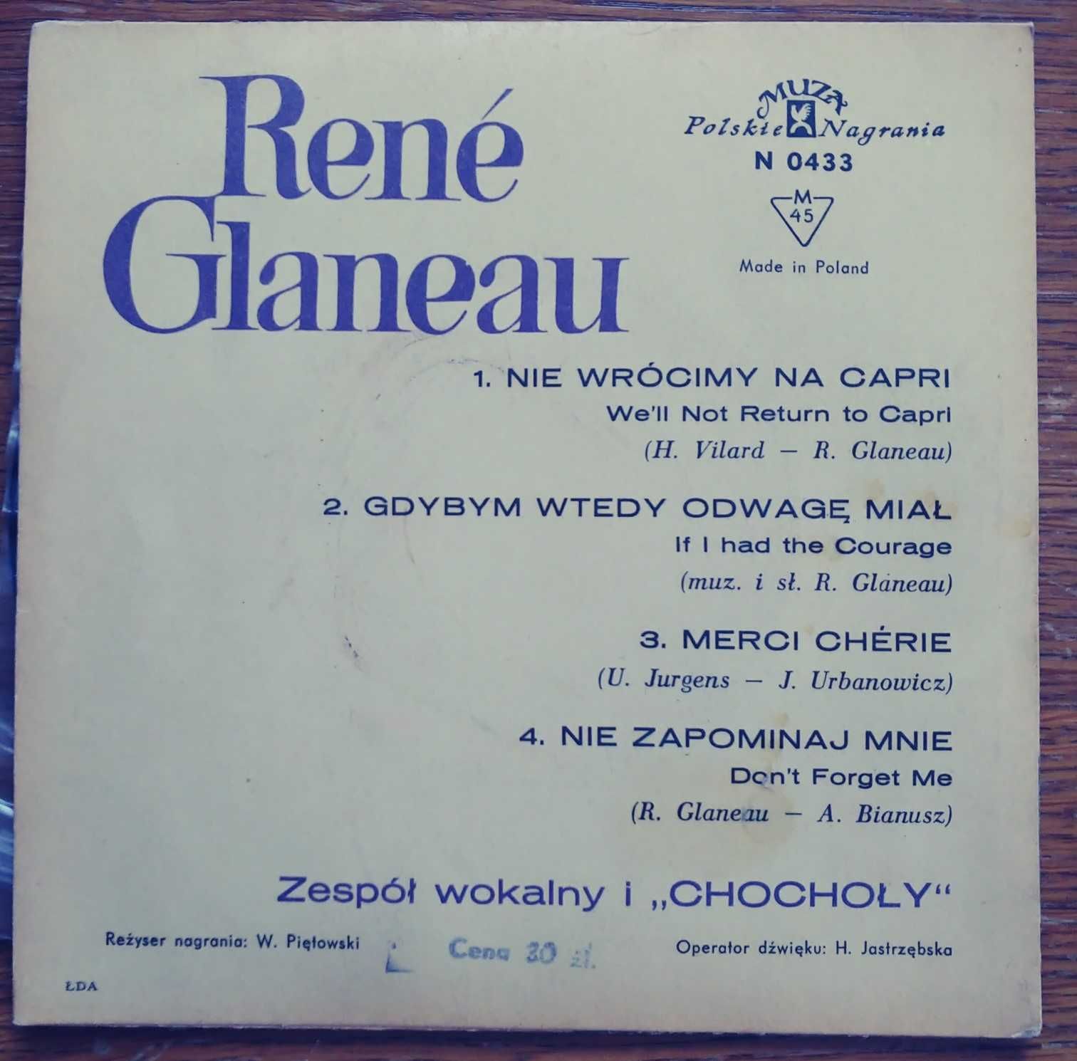 Winyl René Glaneau, Zespół Chochoły – Nie Wrócimy Na Capri