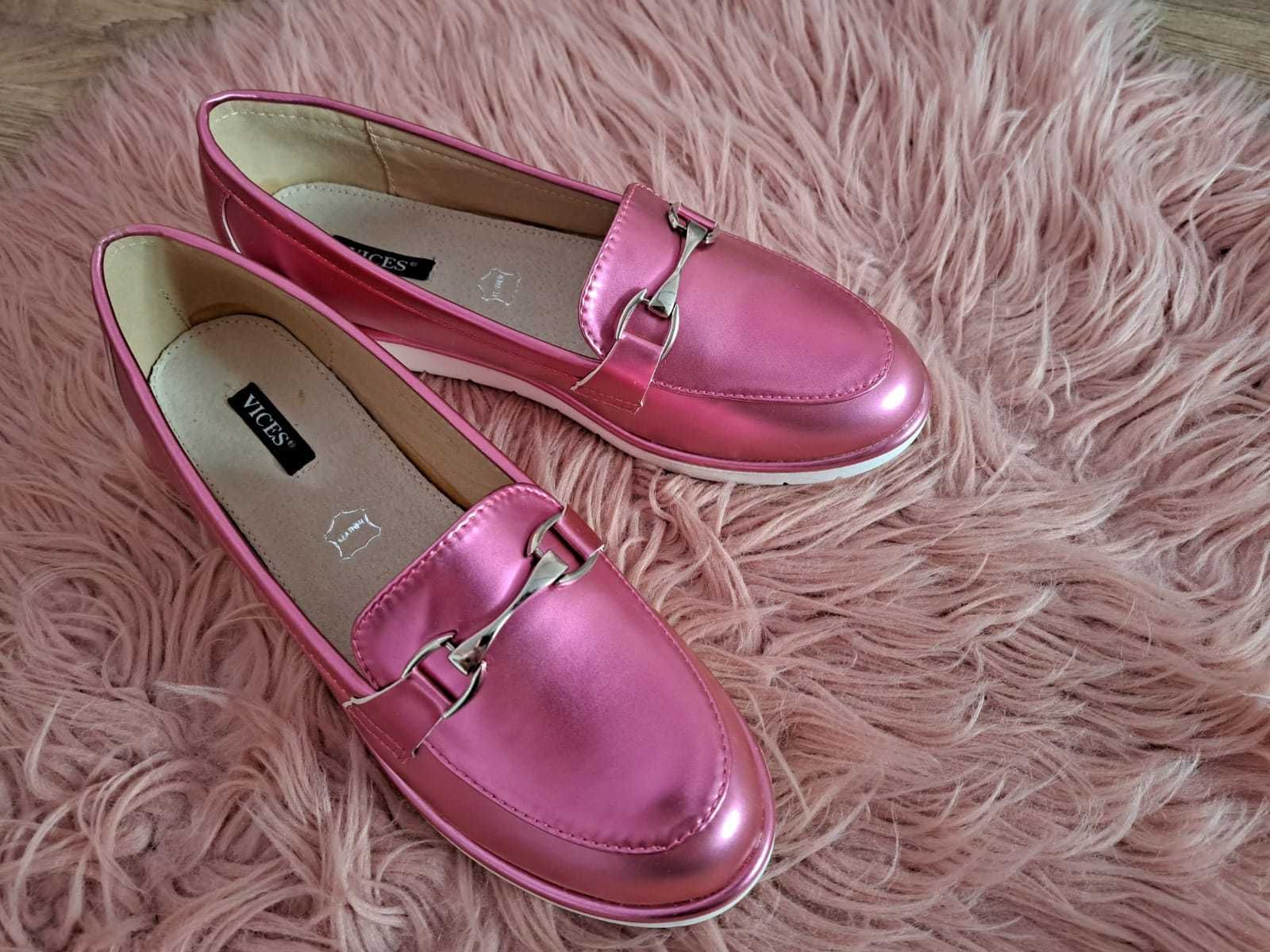 Buty mokasyny damskie fuksjowe