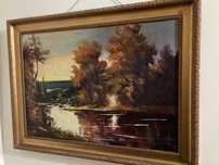 Quadro pintura natureza e rio