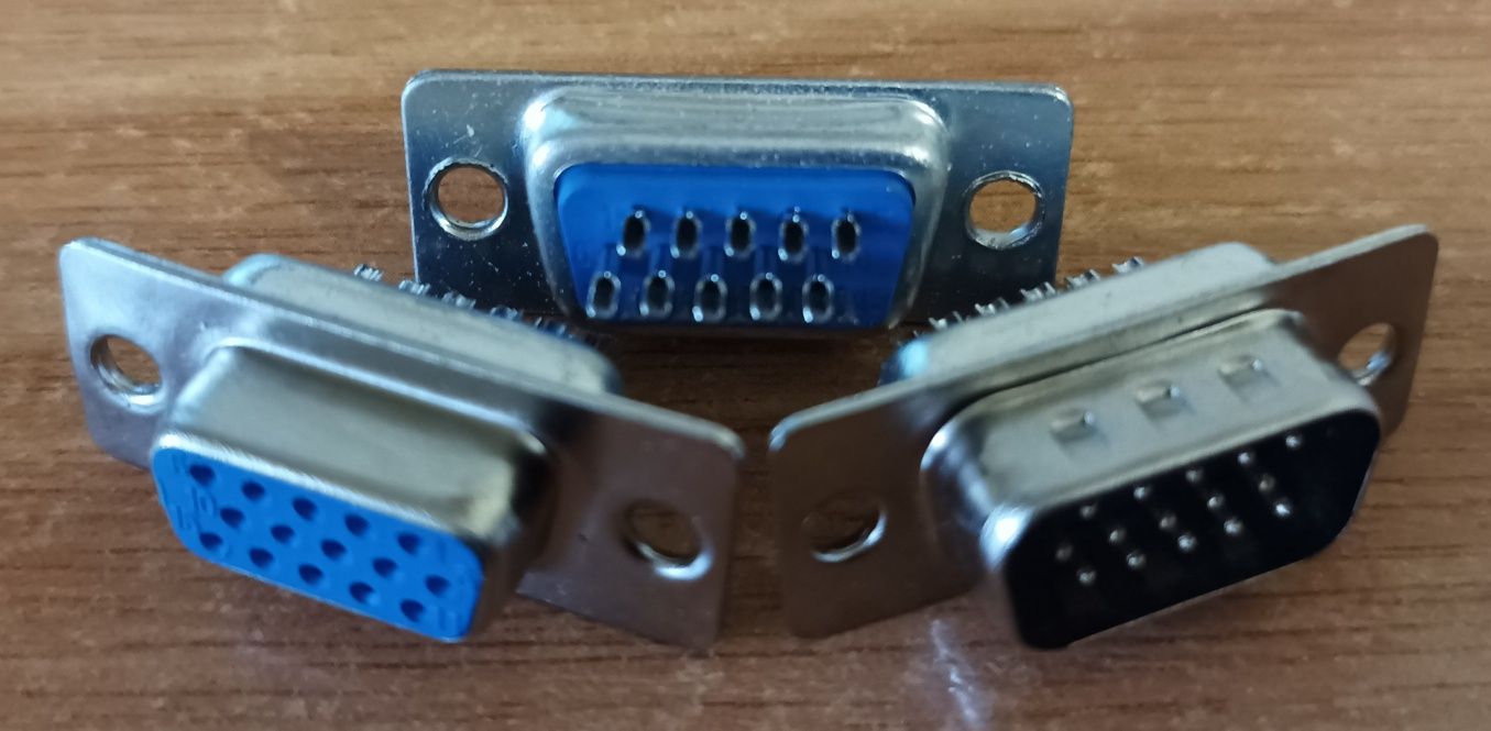 DB 15, VGA 15 pin (мама/папа) штекер монтажный, пайка (3 шт)