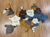 Drewniana mapa Europy + Anglia 3D  język angielski dekoracja ścienna