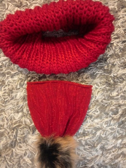 Nowy komplet damski czapka z kominem czerwony