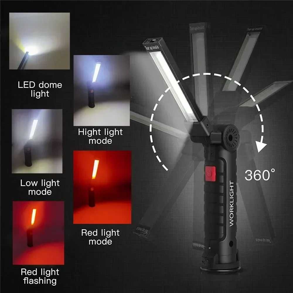 Światło robocze COB LED z magnetyczną końcówką i baterią 18650 latarka