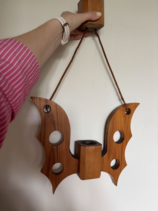 Lampa motyl vintage retro PRL drewniana