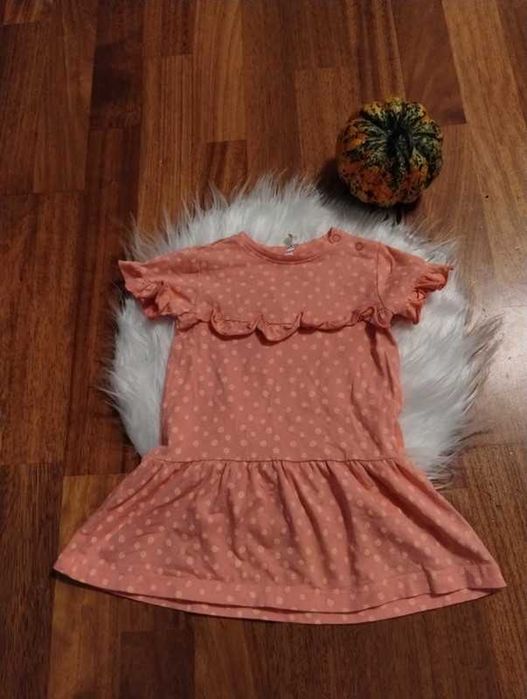 Sukienka Morelowa w Pomarańczowe Groszki Coccodrillo r. 74 (6-9 msc.)