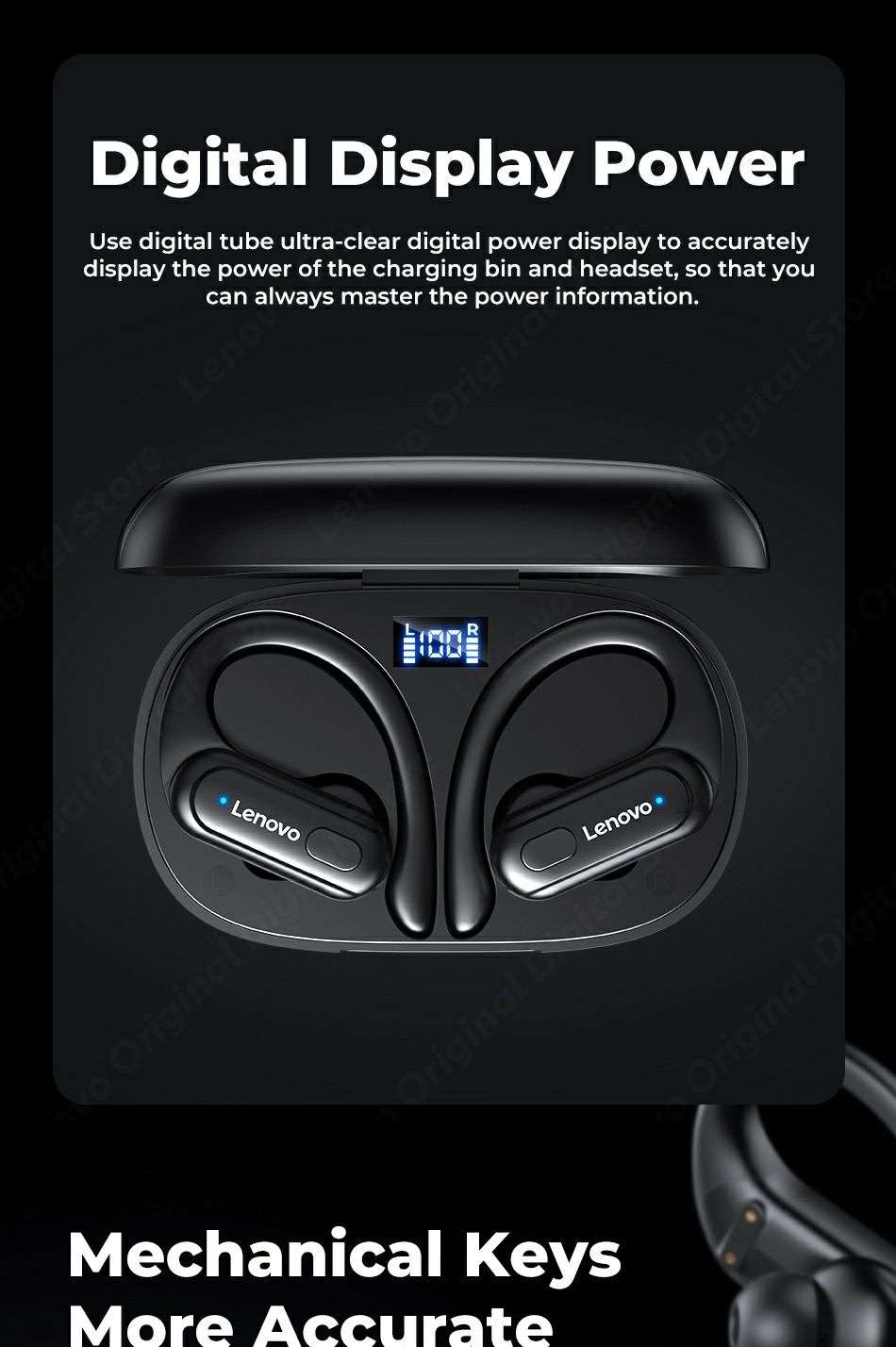 Навушники бездротові Bluetooth 5.3, Lenovo Т60 спортивніі, наушники