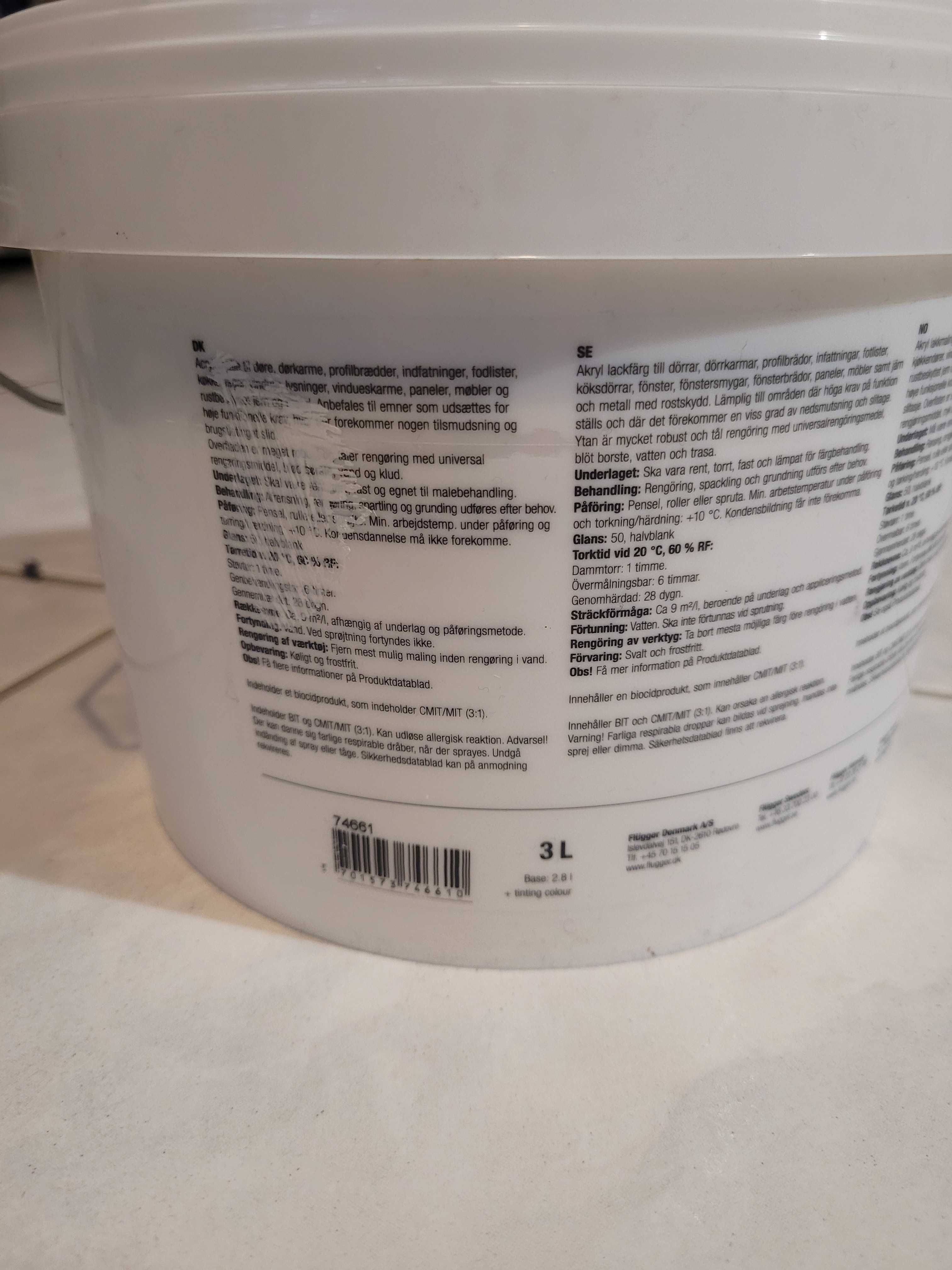 Farba akryl do listew 3L,  podkład farba pośrednia Flugger 0,75L biała