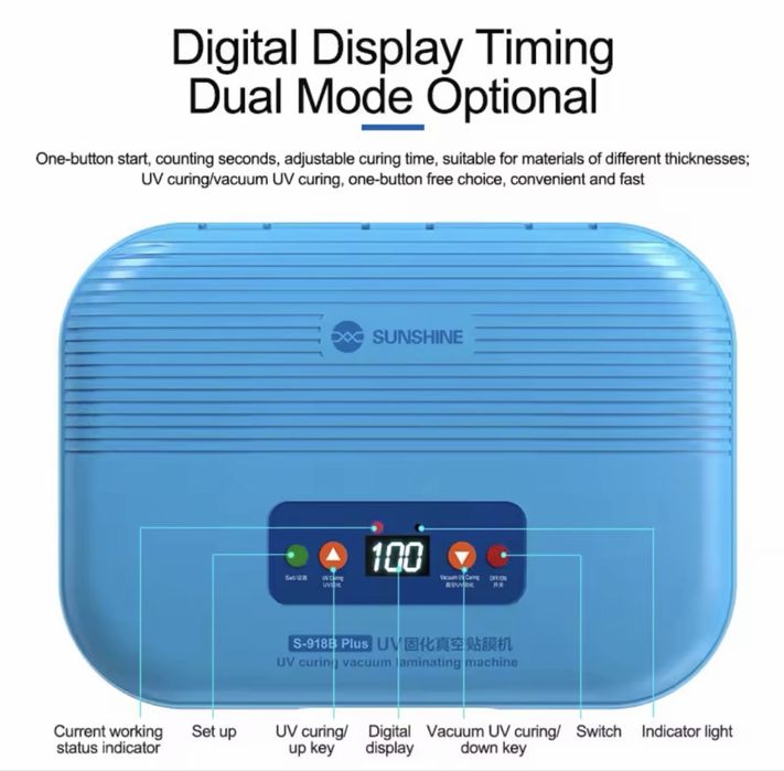 Máquina vácuo e cura UV
