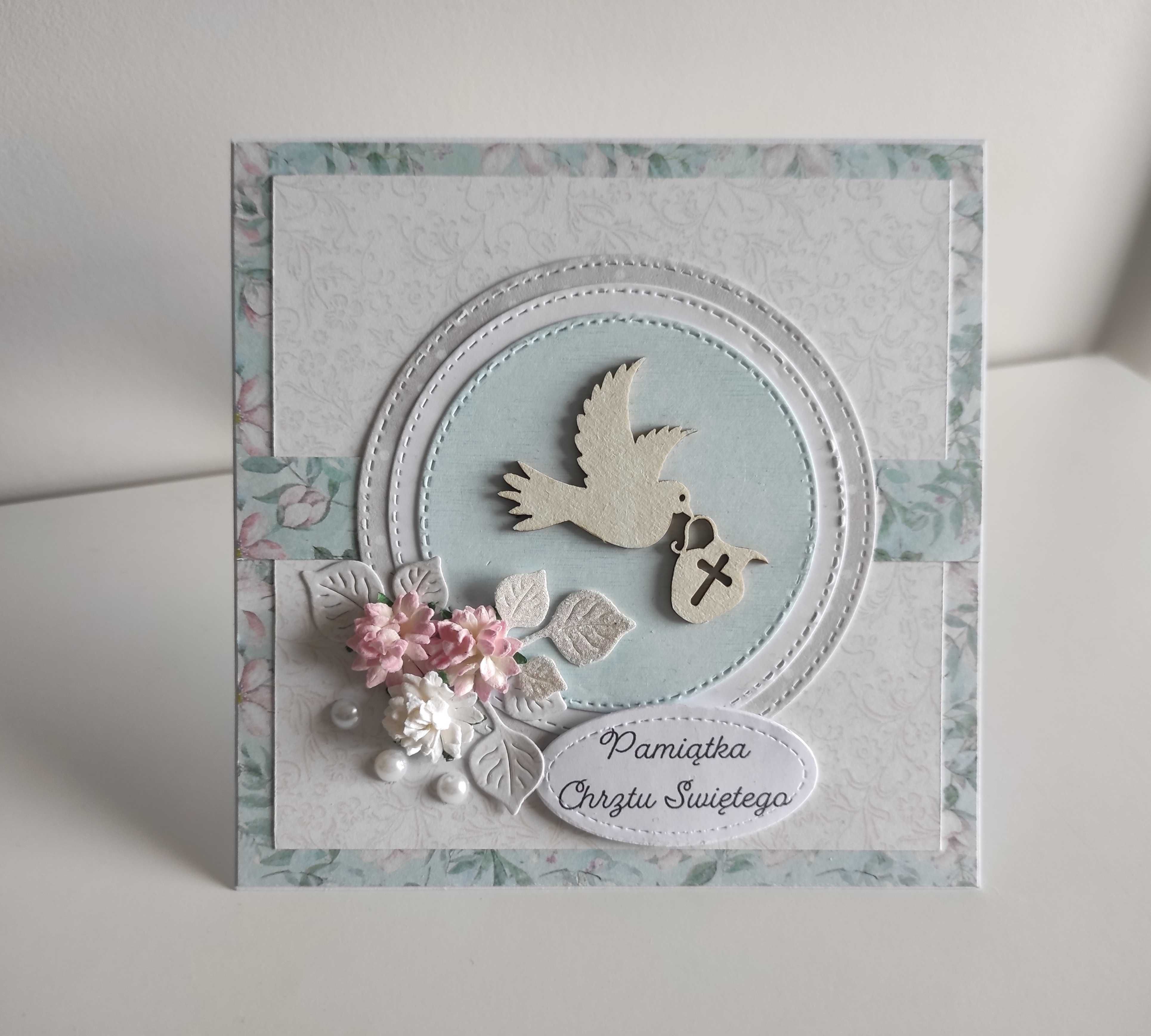 Kartka ręcznie robiona na Chrzest Święty w pudełku handmade