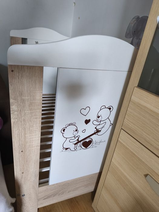 Łóżeczko niemowlęce dziecięce drewniane 120x60 dąb sonoma białe