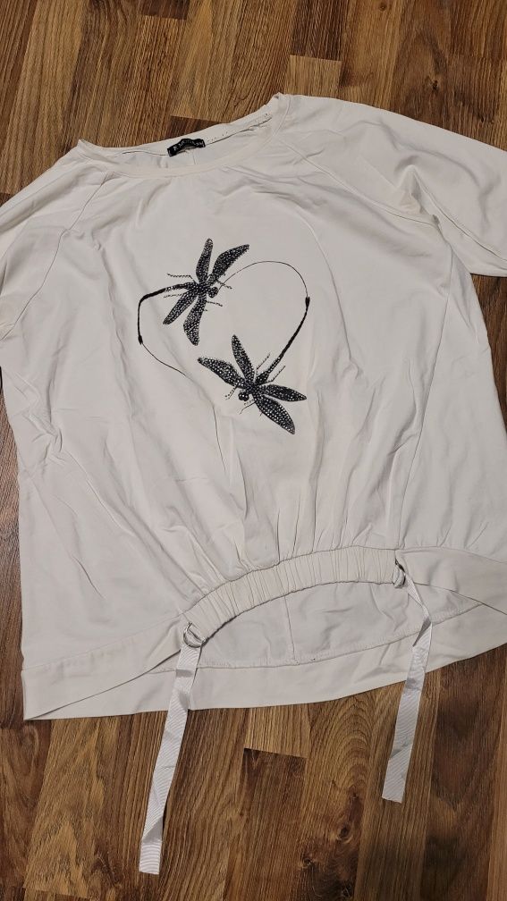 F.Moda biała bluzka S/M tunika oversize ważki la..mu minouu