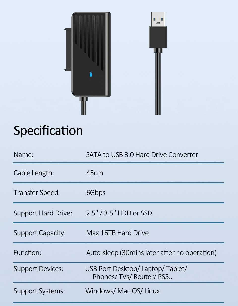 USB 3.0 в SATA переходник для дисков 3.5"/2.5" HHD / SSD и CD/DVD