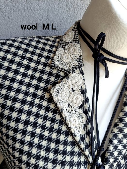 M L biust 51-52x2 jacket wool pepitka kwiaty romantic classic