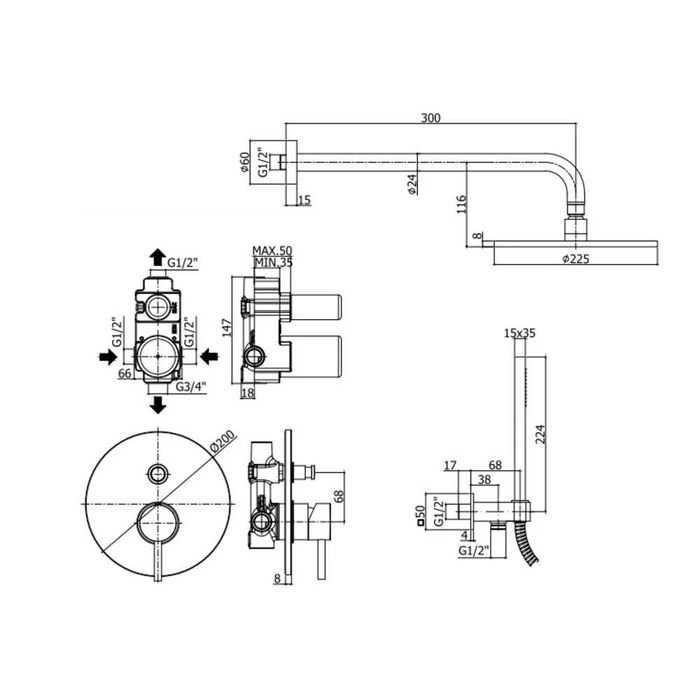 KITLIG015CR Paffoni Light KIT Душова система прихованого монтажу
