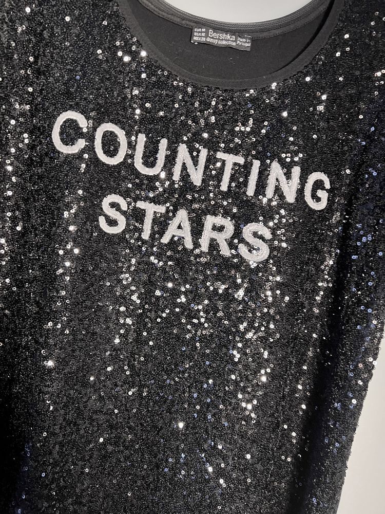 Cekinowa bluzka Bershka M cekiny 38 stars czarna top tshirt