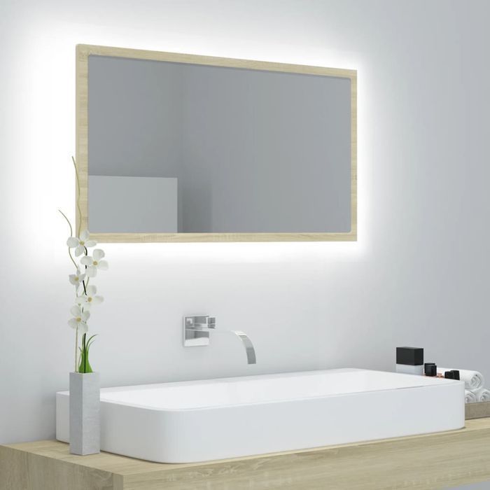 Vidaxl Lustro Łazienkowe Led, Kolor Dąb Sonoma, 80X8,5X37 Cm, Płyta
