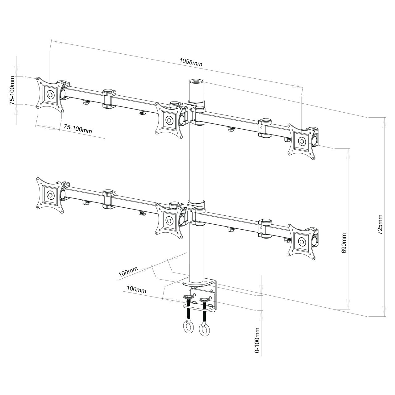 Uchwyt biurkowy do sześciu monitorów LED LCD 13-20" L-06
