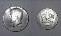 Монета 50 центов 1964 кеннеди. HALF DOLLAR серебро. Реверс 180