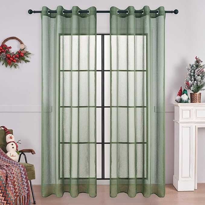 Mrtrees Zasłona półprzezroczysta 2szt. o wyglądzie lnu 140x245 zielona