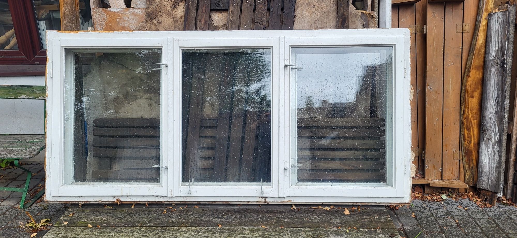 Okno drewniane podwójne, trzy skrzydłowe "dubeltowe"