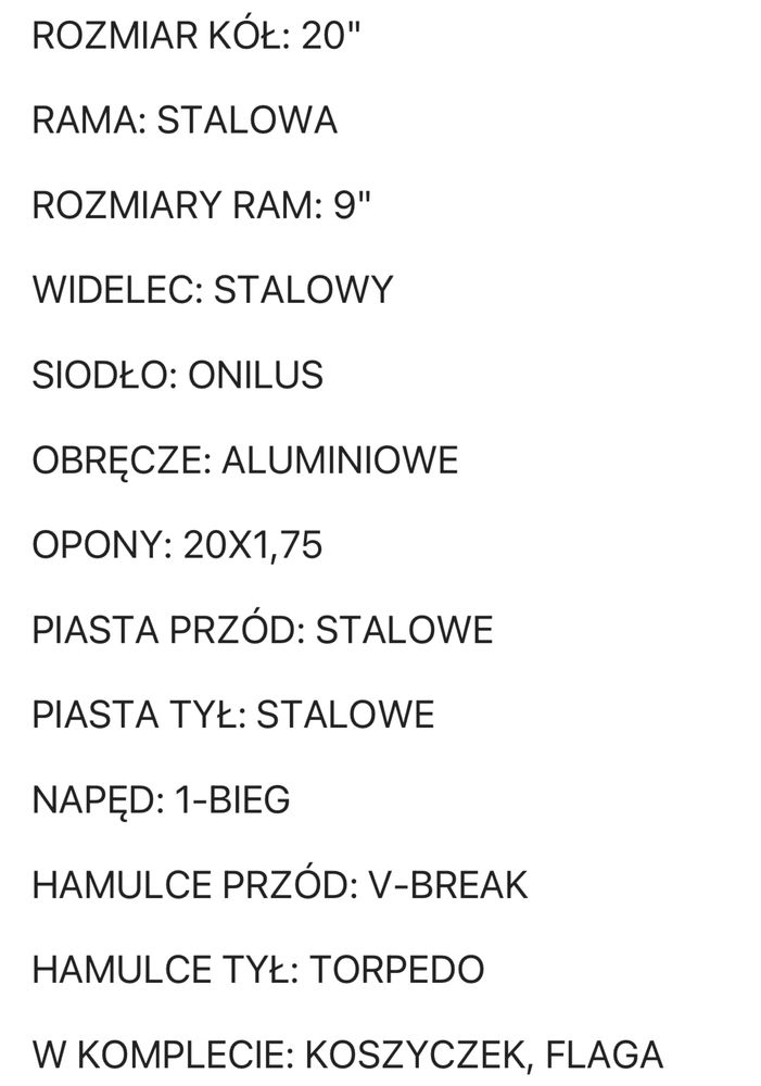 Rower dziecięcy Onilus Riper 20”