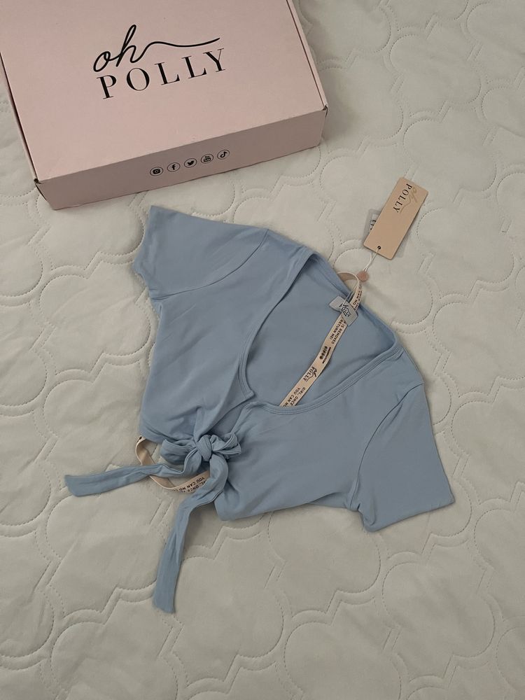 Crop top bluzka wiazanie oh polly baby blue