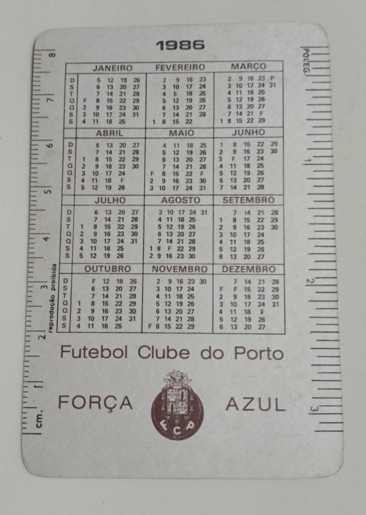 Calendario de  coleçao - F.C.P.