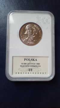 Stare monety 10 000 złotych 1992 Warneńczyk PRL grading Stan 1