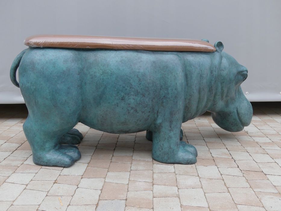 HIPOPOTAM-ławka z brązu DUŻA siedzisko fIGURA