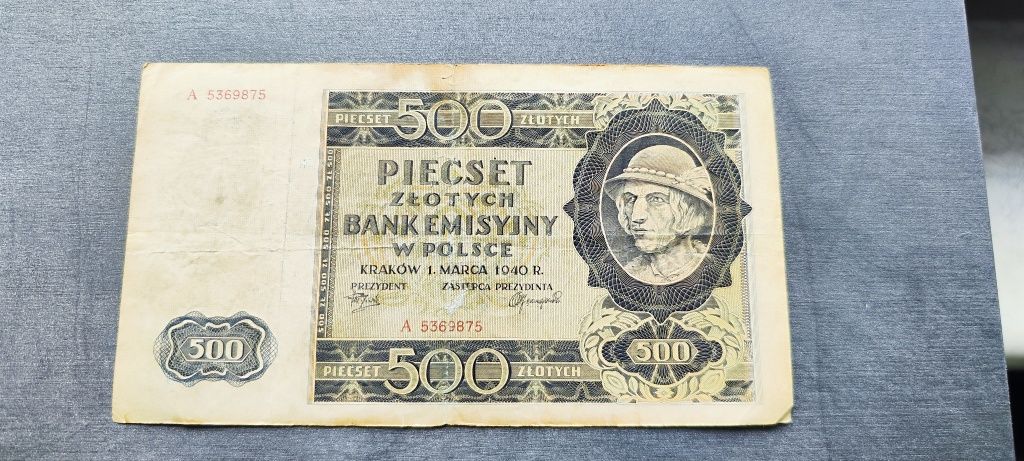 Banknot 500 zł 1940 tzw Góral