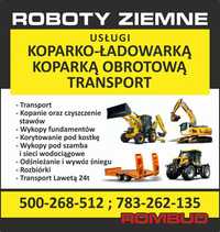 Usługi koparko ładowarką koparką obrotową minikoparka oraz transport