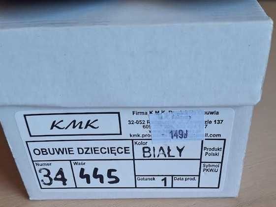 Buty dla dziewczynki na komunię białe skóra r. 34