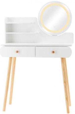 Toaletka kosmetyczna biała z lustrem i oświetleniem LED