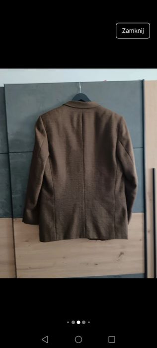 Marynarka z wełną brązowa z kratką poduszki na ramionach coguette