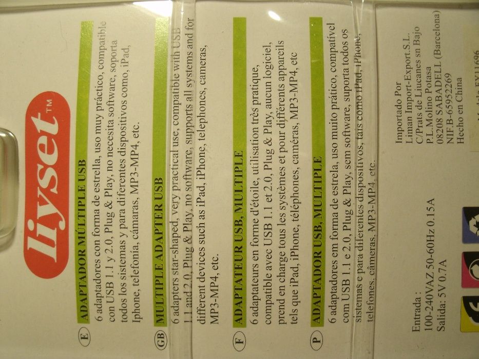 Carregadores USB Universais 6 em 1 – para casa e carro (novo)