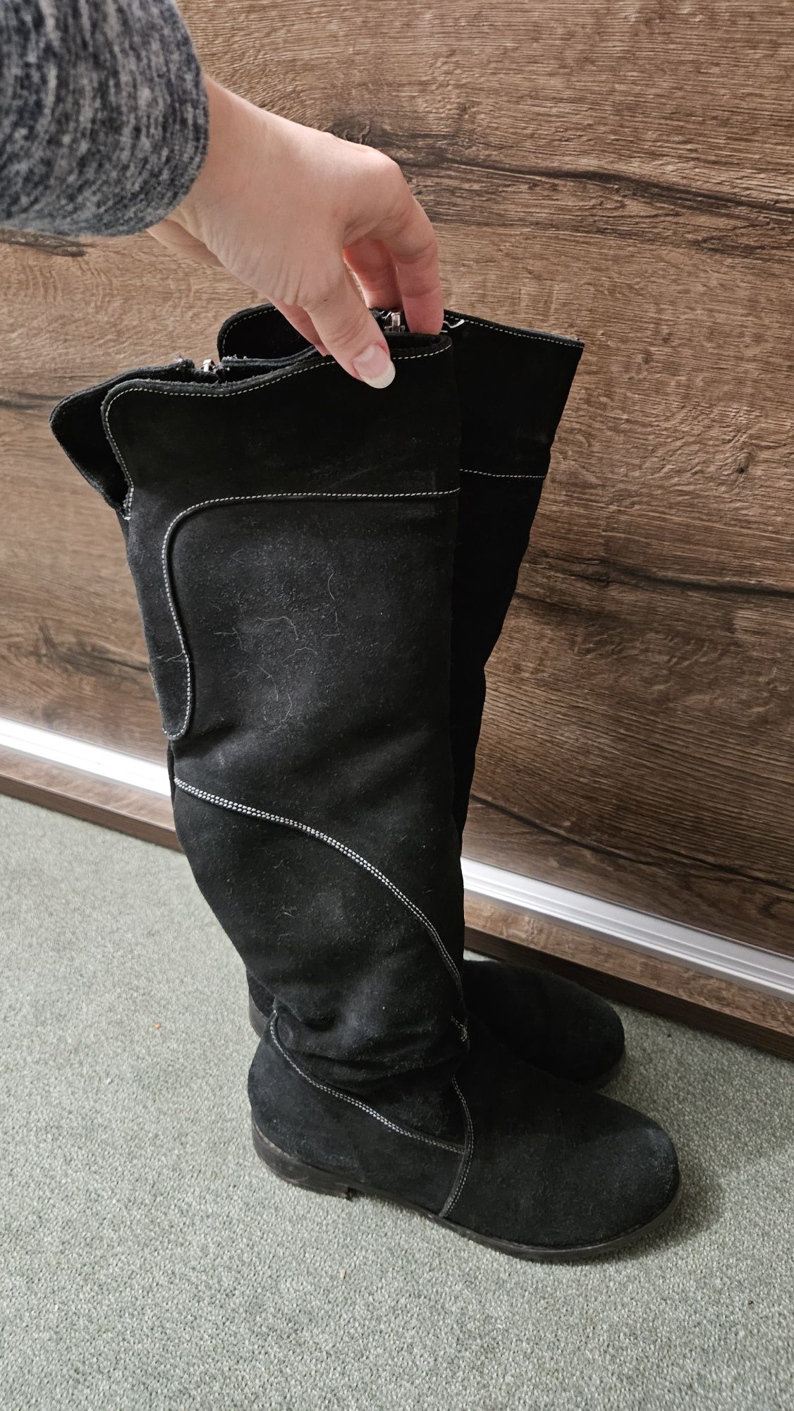 Zimowe buty zamsz/cygiejka dla dziewczyny na szczupłą nogę r.36/37, dl