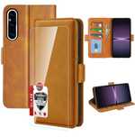 Etui flip do Sony Xperia 10 IV + szkło | karmelowe PU skóra
