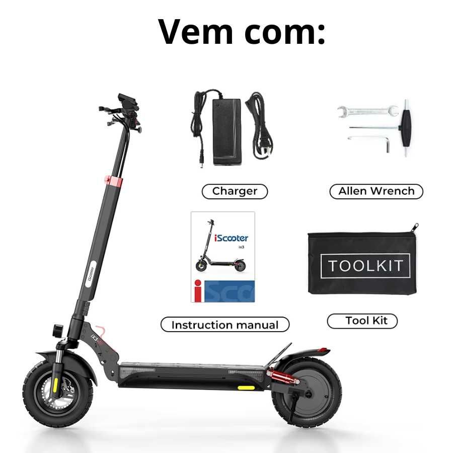 Trotinete Elétrica – 600W, 45km de Autonomia 40km/h Suspensão Total