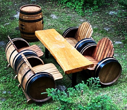Laweczka z beczki po winie lawka krzeslo stol meble ogrodowe drewniane