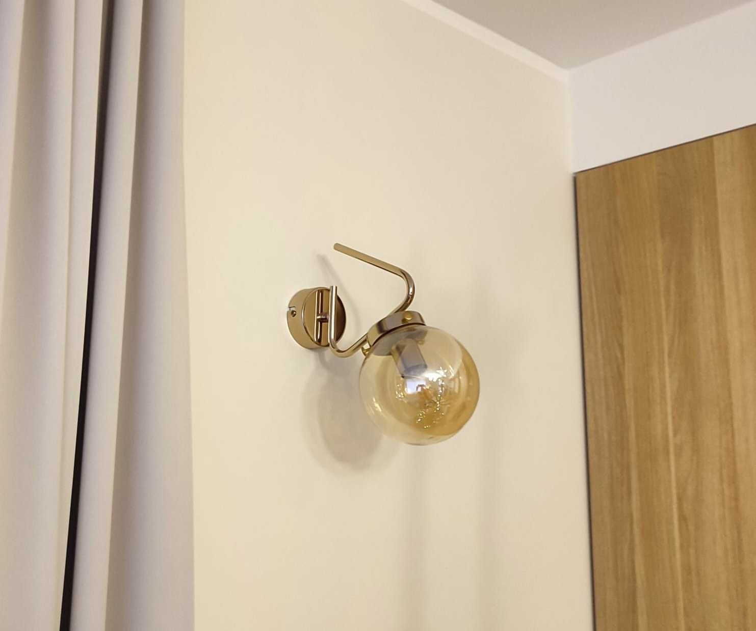 komplet: lampa wisząca i 2 karnisze Alfa szklane kule- złota- jak NOWE