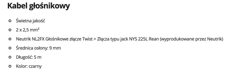 Zestaw Komplet kabli pro snake TPL 5 LP NOWY długość: 5m