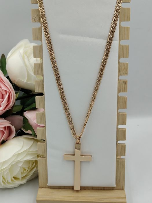 Łańcuszek męski pozłacany 24k złotem Rombo z krzyżem