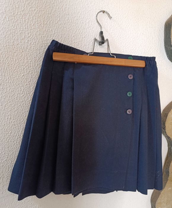 Saia Azul Fazenda às pregas, trespassar aperta lado, 14 anos Trotinete