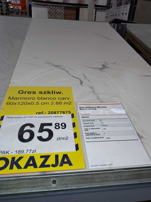 Gres szkliwiony Marmoro Blanco carving 60x120x0.5 cm 65,89zł/m2