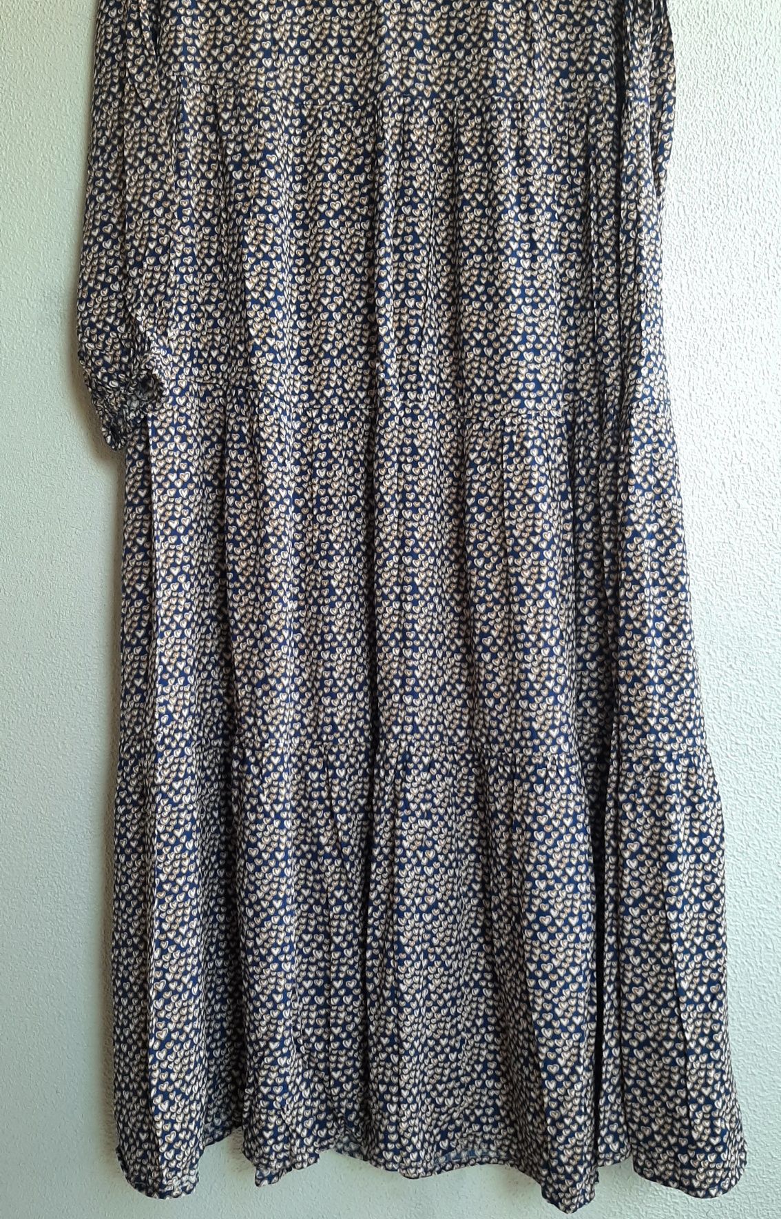 Vestido comprido, tecido corações, Cortefiel