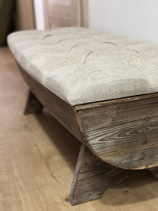 Ławka ze schowkiem, skrzynia lite drewno i tkanina, 103 x 51 x 44 cm