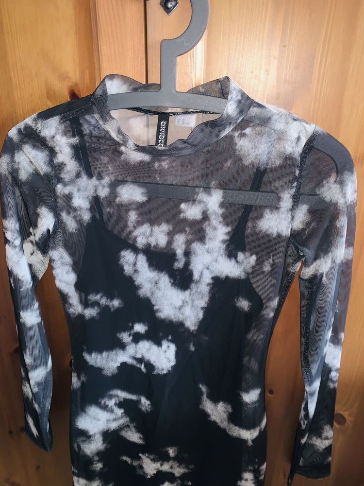 Sukienka przezroczysta w chmury h&m czarna Nowa XS