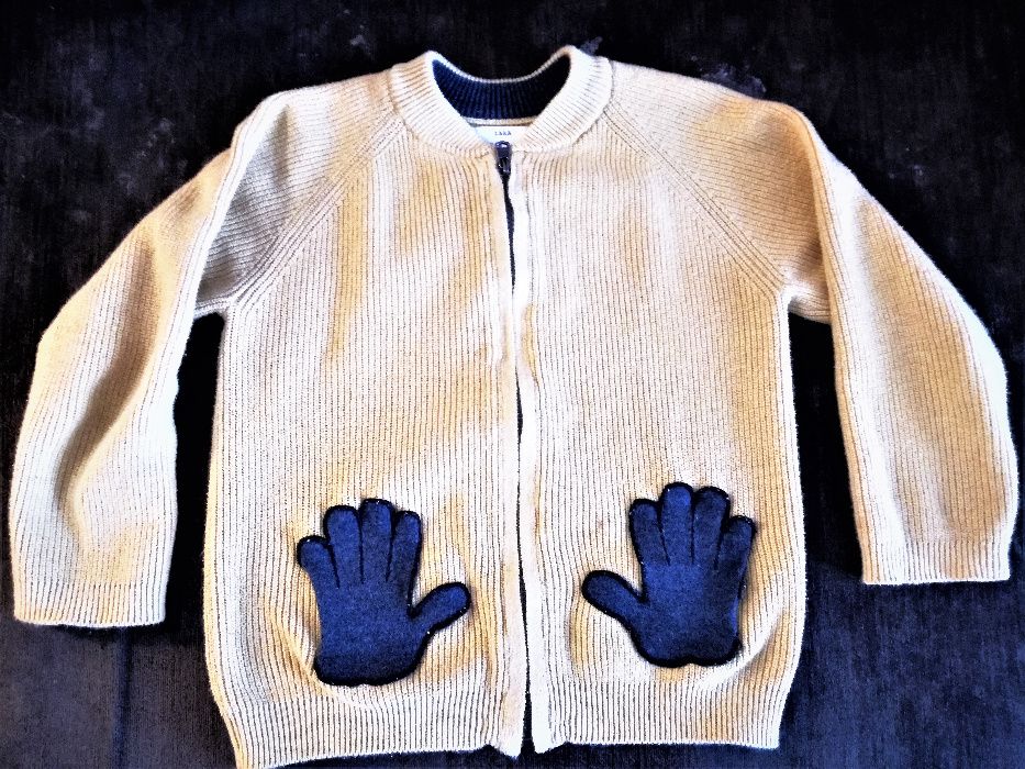 ZARA sweter, kardigan rozpinany z kieszeniami, w dłonie, r.98-104